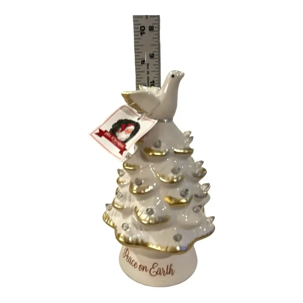 Mr Christmas Ceramic Christmas Tree Peace on Earth White Dove Lit Timer 8.5 x 5